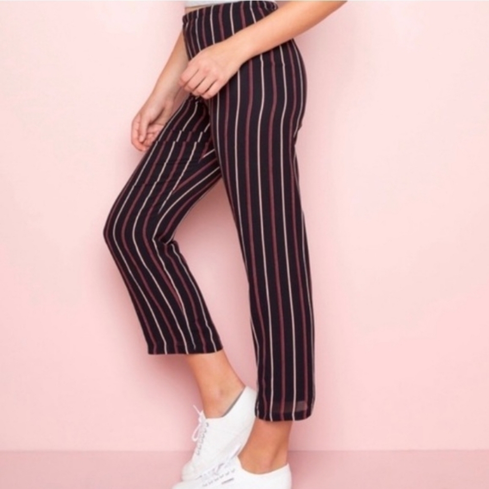 Brandy Melville Small Pull on Striped Dress Pants Double layer Fully lined
